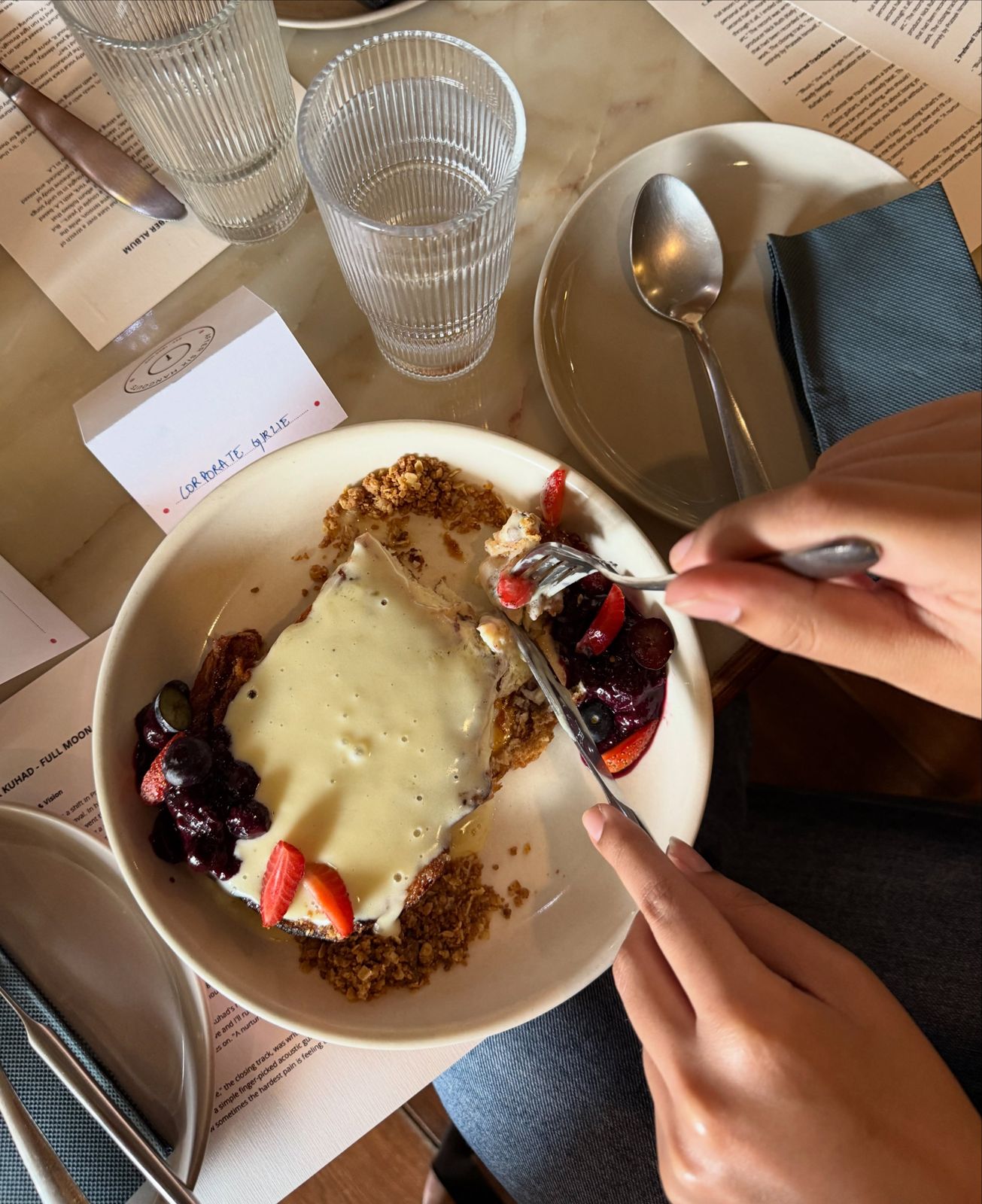 Dessert being shared at the Genre brunch
